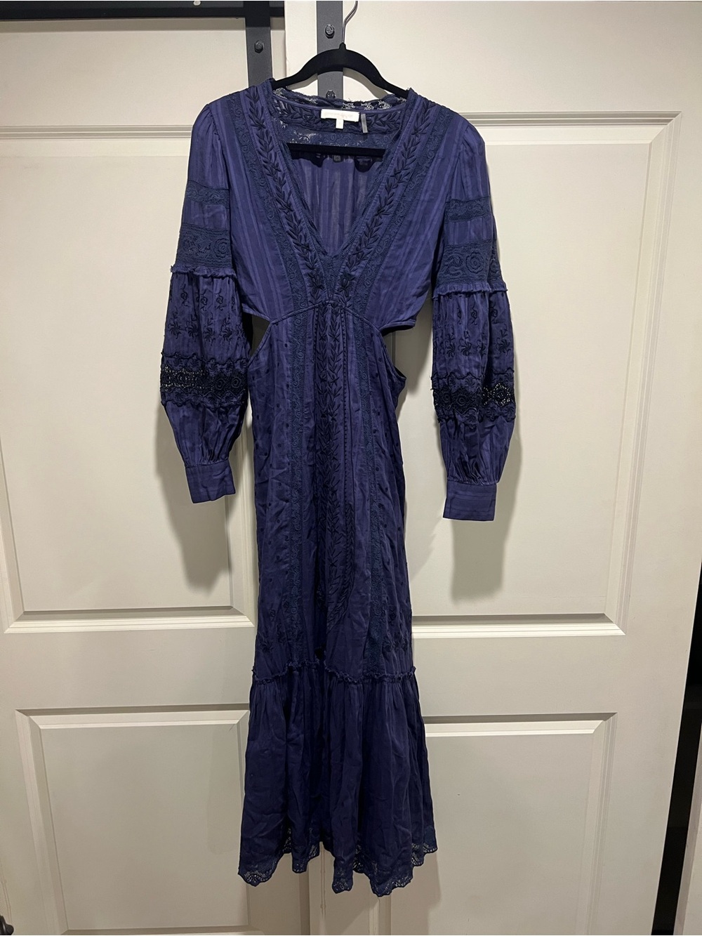LoveShackFancy Navy Lace-Trim Maxi Dress